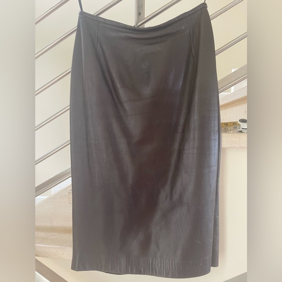 DONNA KARAN BROWN LEATHER SKIRT - Picture 1 of 15